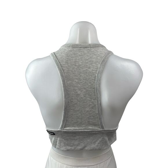 Joah Brown Women's Gray Ribbed Knit High Neck Racerback Athletic Crop Top M/L - Picture 4 of 6